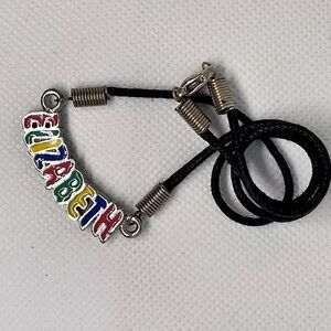 Y2K Nostalgia Name Necklace Elizabeth Enamel Pendant on Black Cord Choker Style